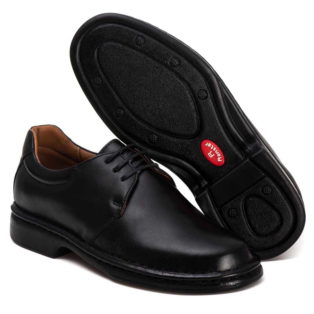 Sapato Comfort Domenic em Couro Preto e Ortopédico