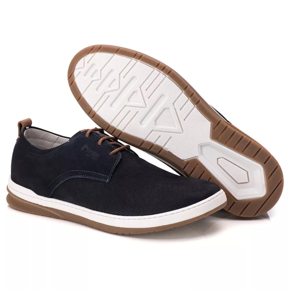 Sapatenis Oxford Comfort 100% Couro Palmilha Ultra Gel Azul