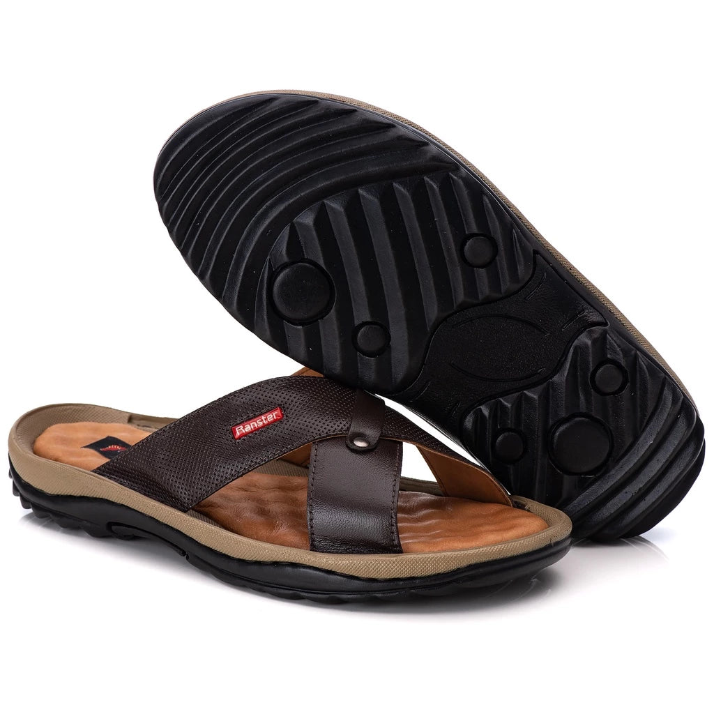 Chinelo Masculino Anti Stress Couro Legitimo Confortável Palmilha em Gel