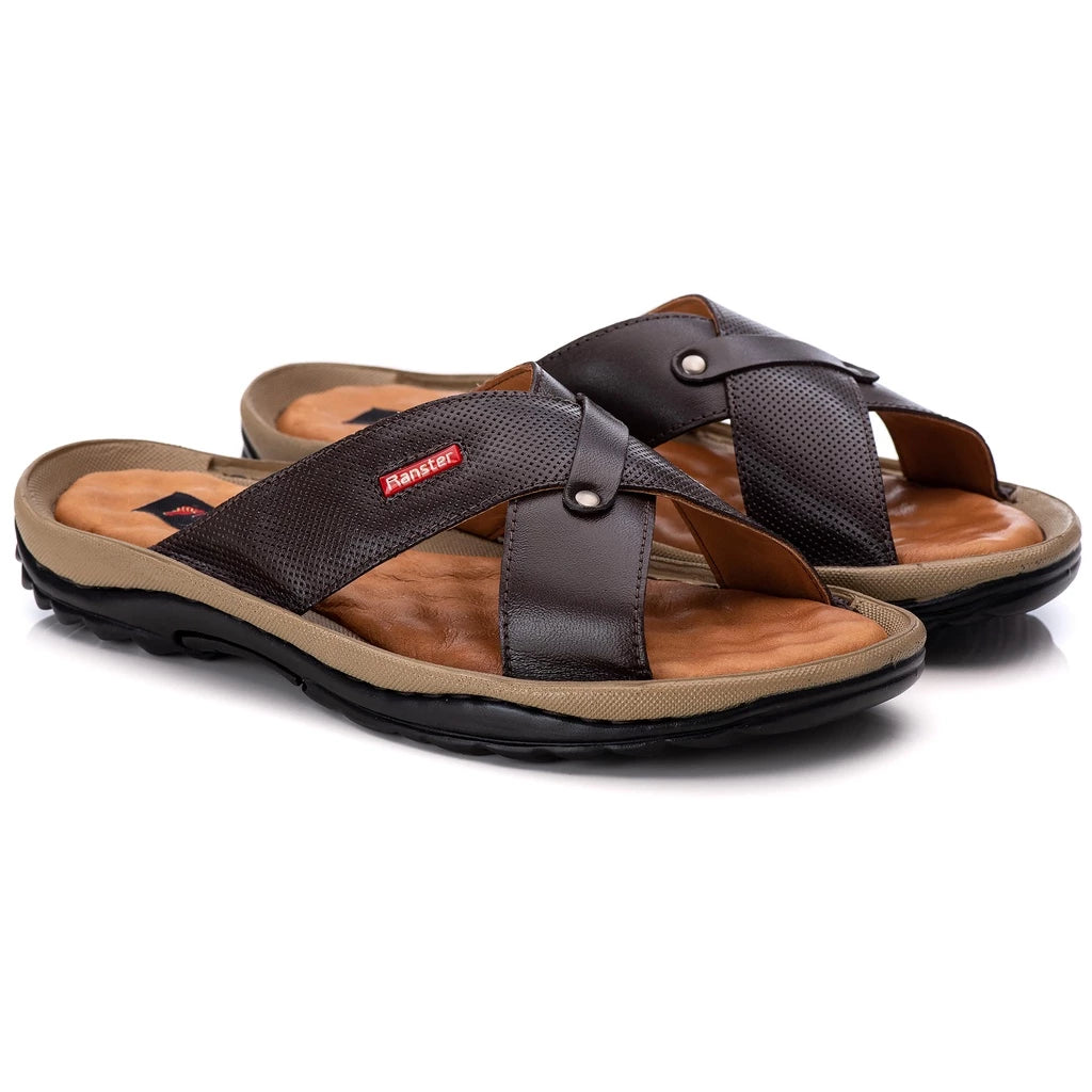 Chinelo Masculino Anti Stress Couro Legitimo Confortável Palmilha em Gel