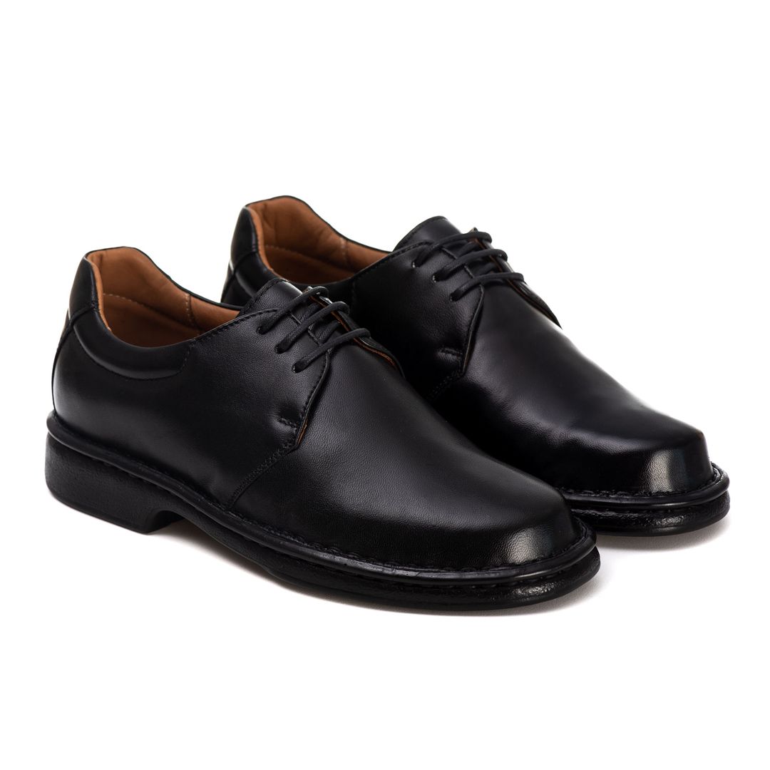 Sapato Comfort Domenic em Couro Preto e Ortopédico