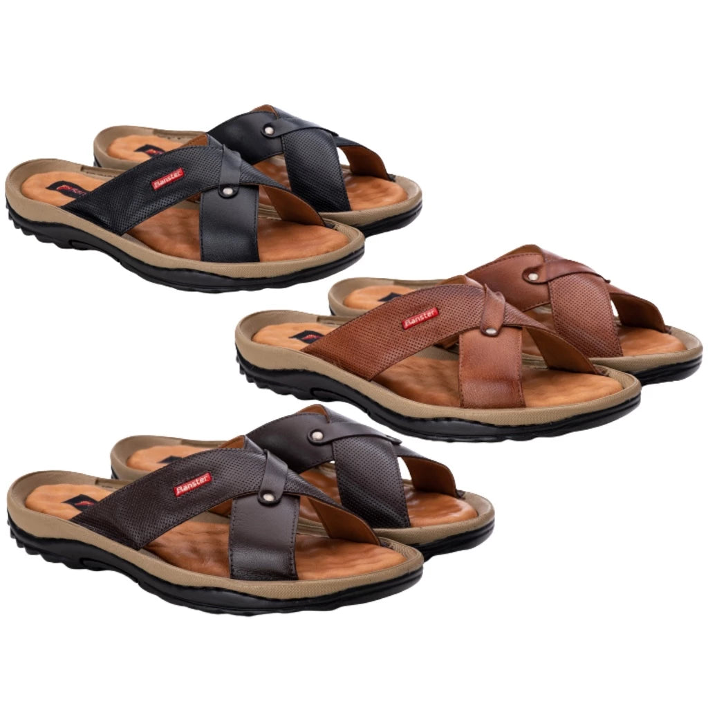 Chinelo Masculino Anti Stress Couro Legitimo Confortável Palmilha em Gel