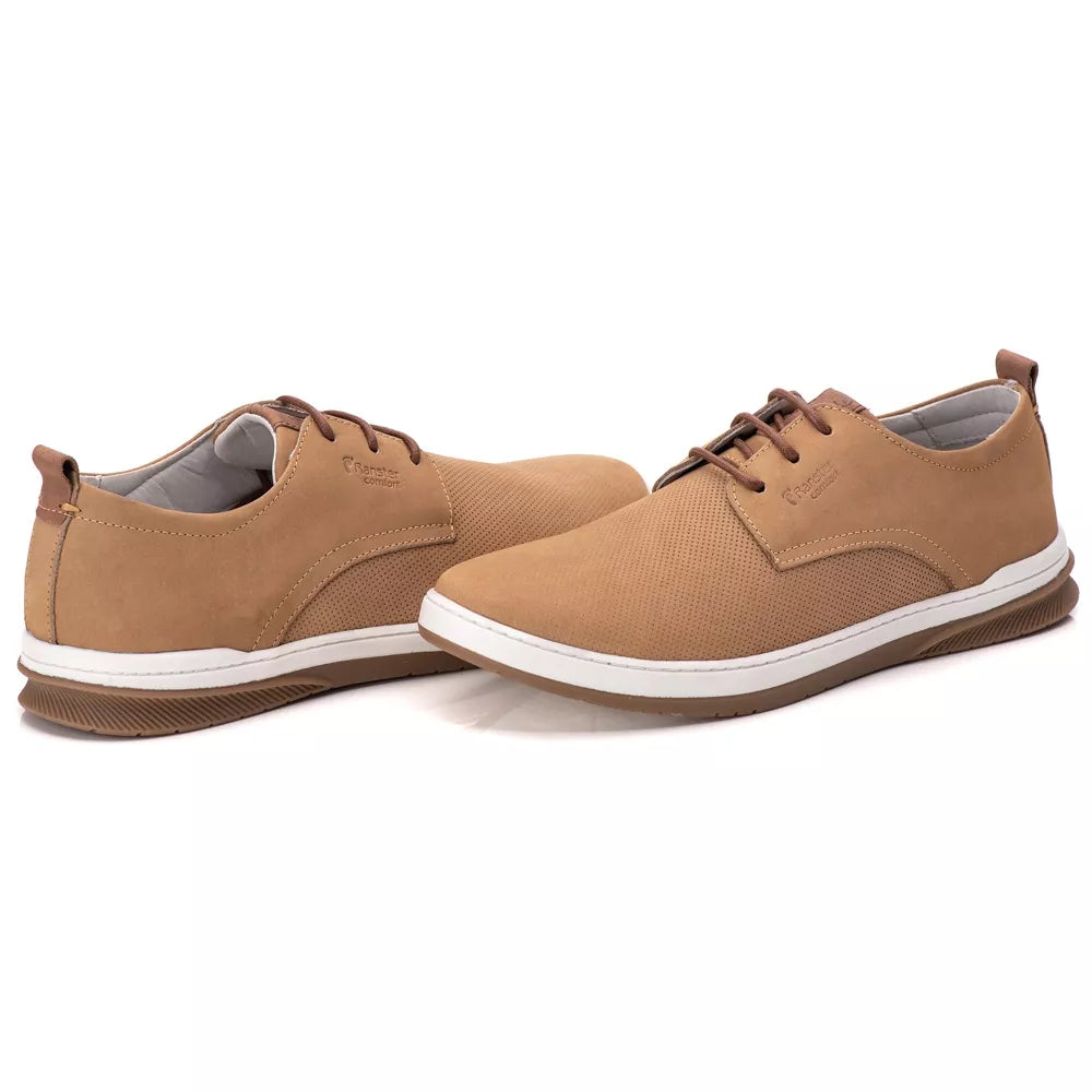 Sapatenis Oxford  Comfort 100% Couro  Palmilha Ultra Gel Areia