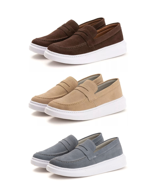 Combo 3 Pares Slip On - Mocassim Masculino Couro Camurça