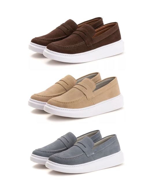 Combo 3 Pares Slip On - Mocassim Masculino Couro Camurça