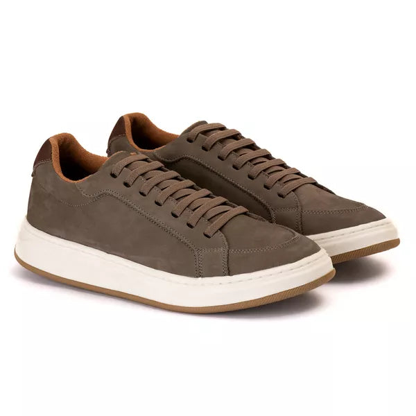 Tênis Casual em couro Elástico Nobuk Cinza