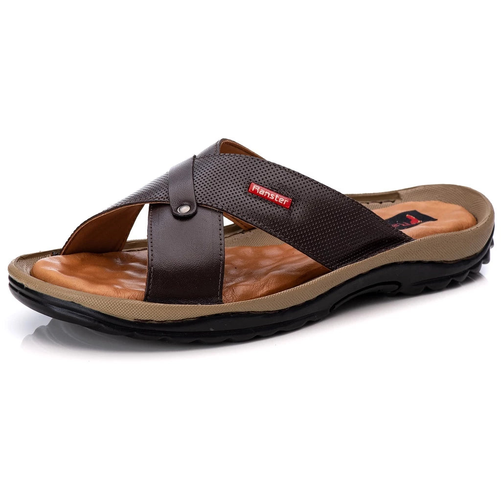 Chinelo Masculino Anti Stress Couro Legitimo Confortável Palmilha em Gel
