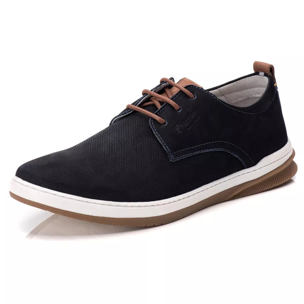 Sapatenis Oxford  Comfort 100% Couro  Palmilha Ultra Gel Azul