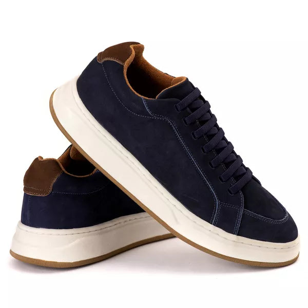 Tênis Casual em couro Elástico Nobuk Azul