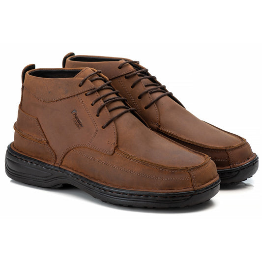 Bota Masculina Comfort Couro Rústico Leve Ortopédica