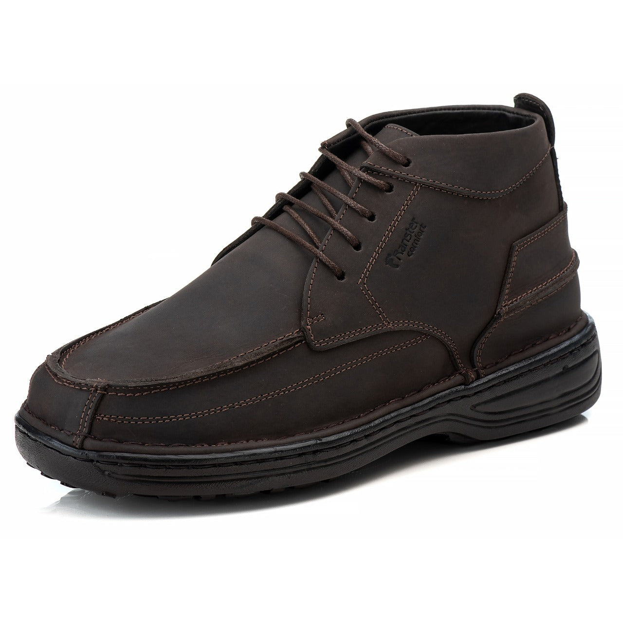 Bota Masculina Comfort Couro Rústico Leve Ortopédica