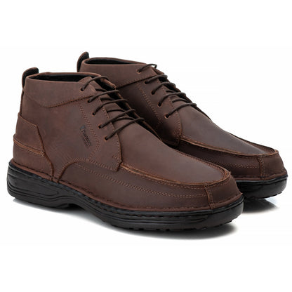 Bota Masculina Comfort Couro Rústico Leve Ortopédica