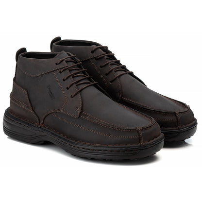 Bota Masculina Comfort Couro Rústico Leve Ortopédica
