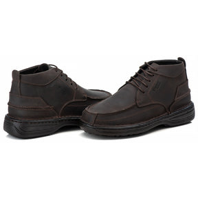 Bota Masculina Comfort Couro Rústico Leve Ortopédica