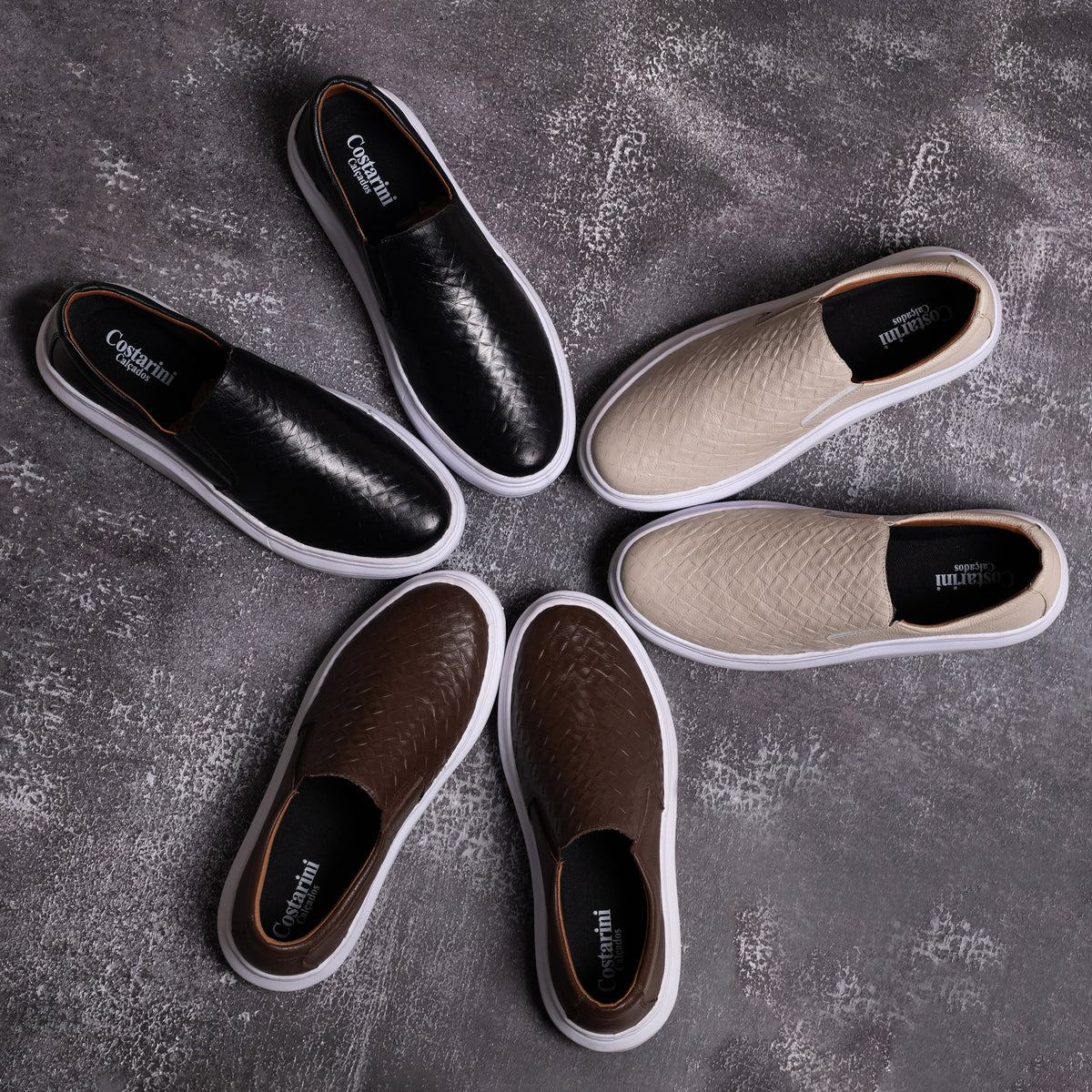 Slip On Masculino Casual Couro Costarini + Brinde Carteira e Cinto