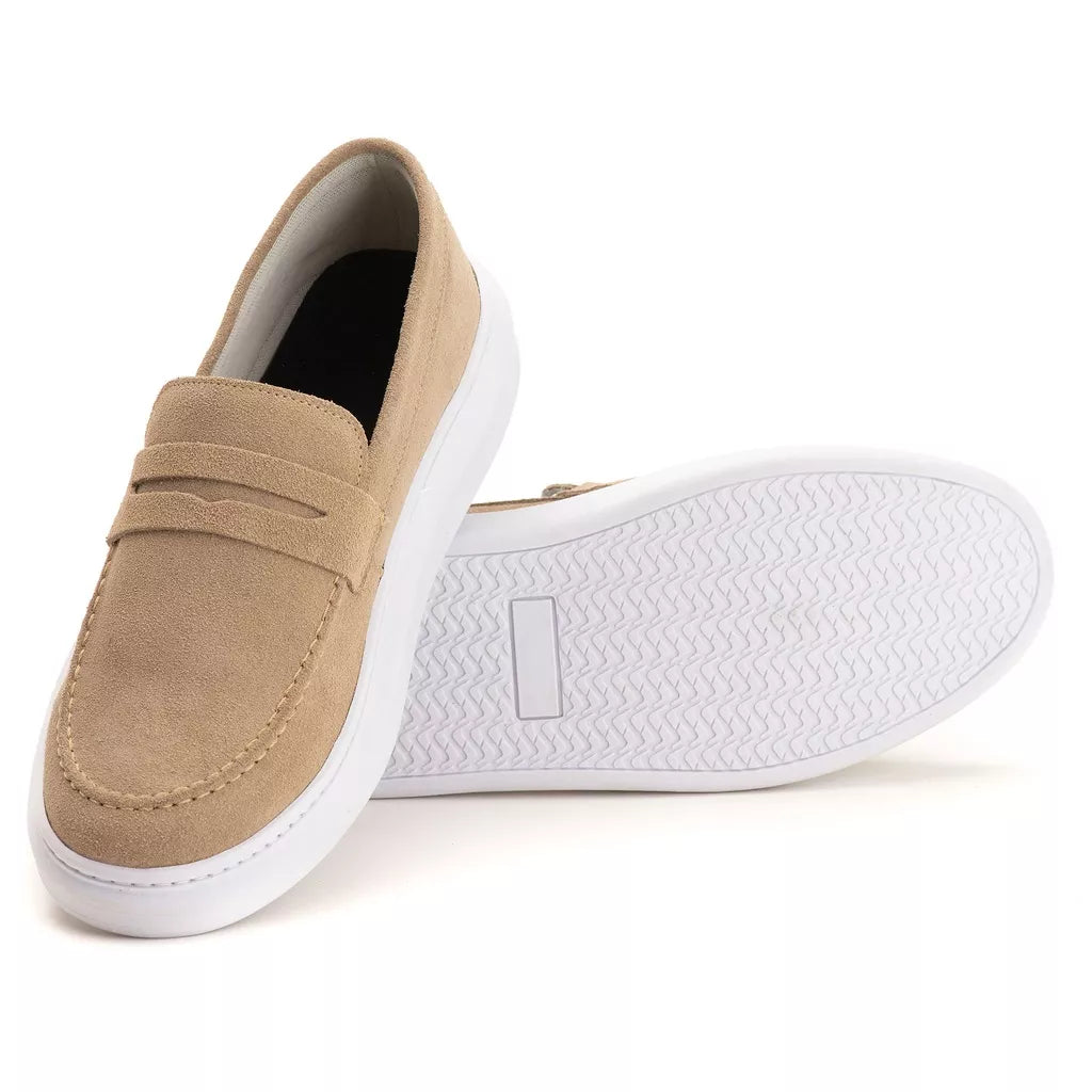 Mocassim Masculino Couro Camurça Casual Confortável Sola Alta