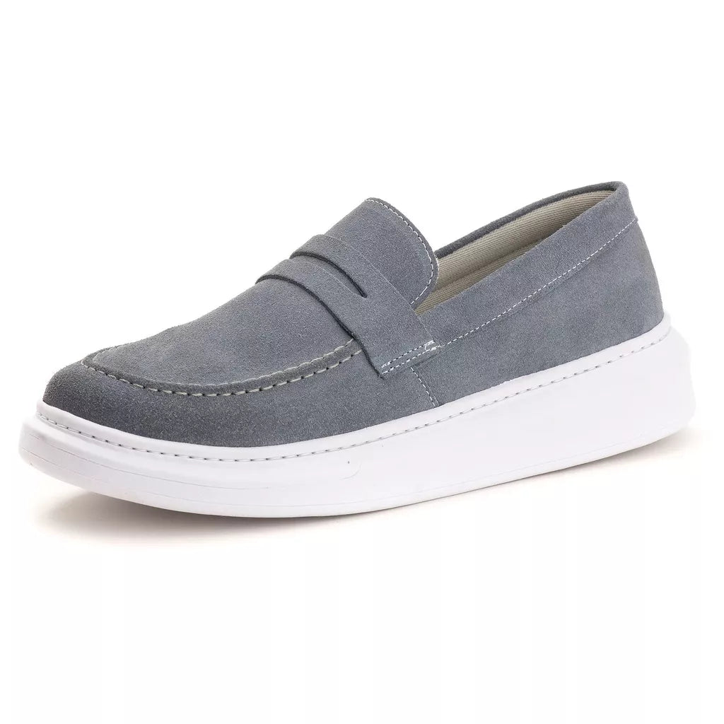 Mocassim Masculino Couro Camurça Casual Confortável Sola Alta