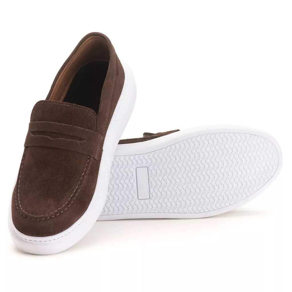 Mocassim Masculino Couro Camurça Casual Confortável Sola Alta