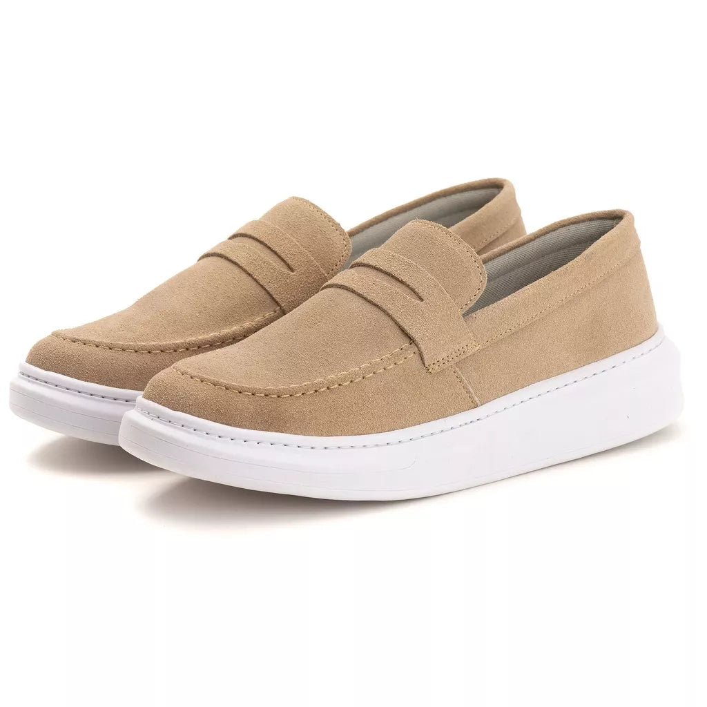 Mocassim Masculino Couro Camurça Casual Confortável Sola Alta