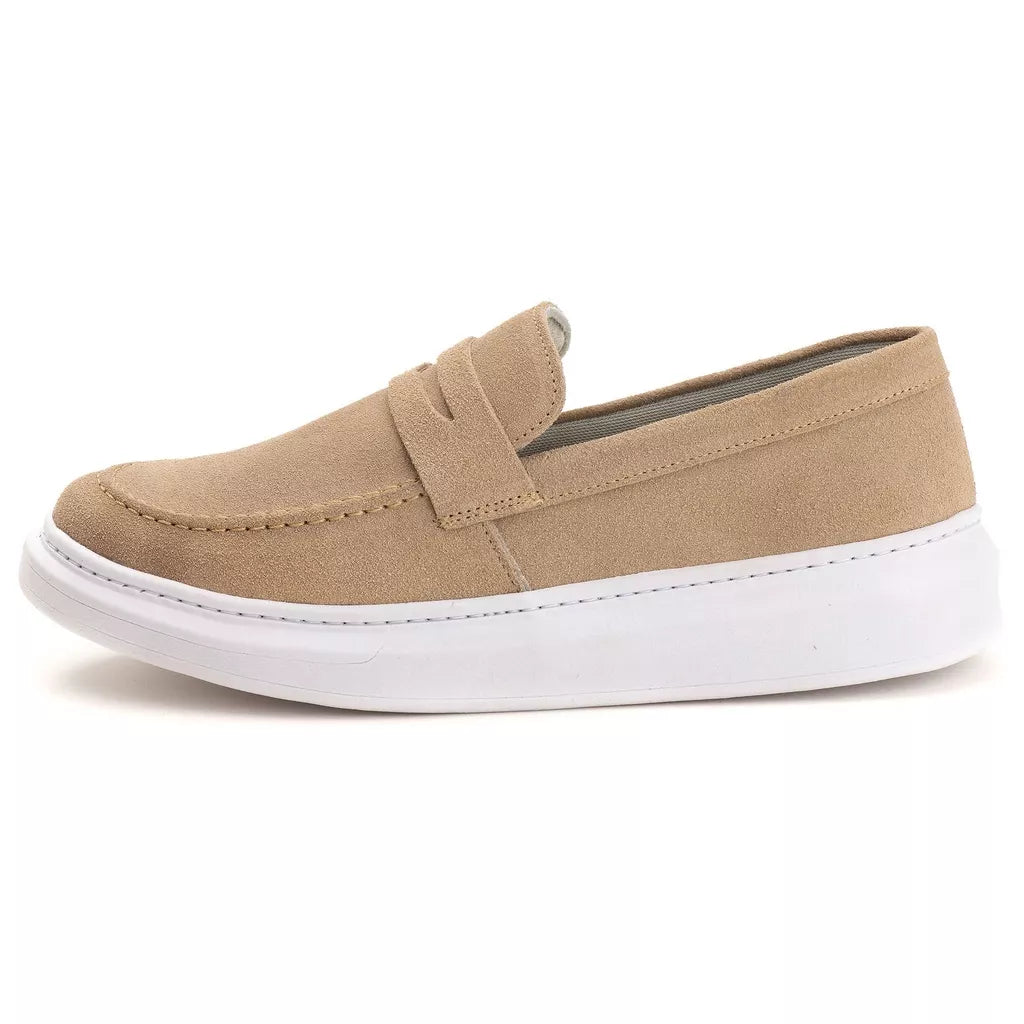 Mocassim Masculino Couro Camurça Casual Confortável Sola Alta