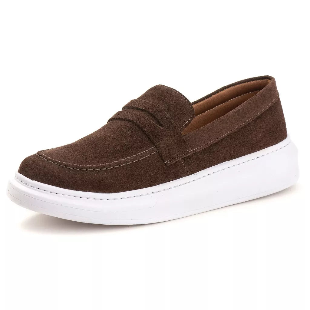 Mocassim Masculino Couro Camurça Casual Confortável Sola Alta