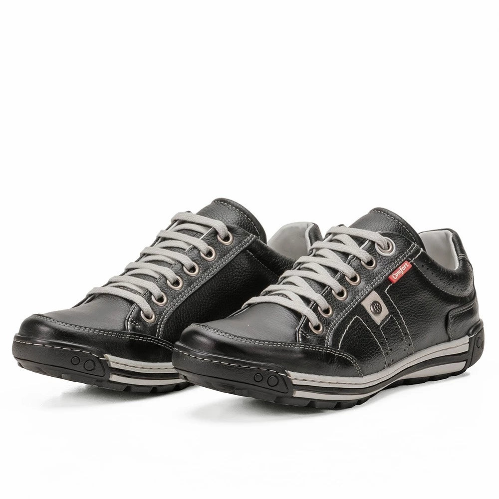 Sapatênis Masculino Casual em Couro Legítimo com Palmilha em Gel e Solado Antiderrapante