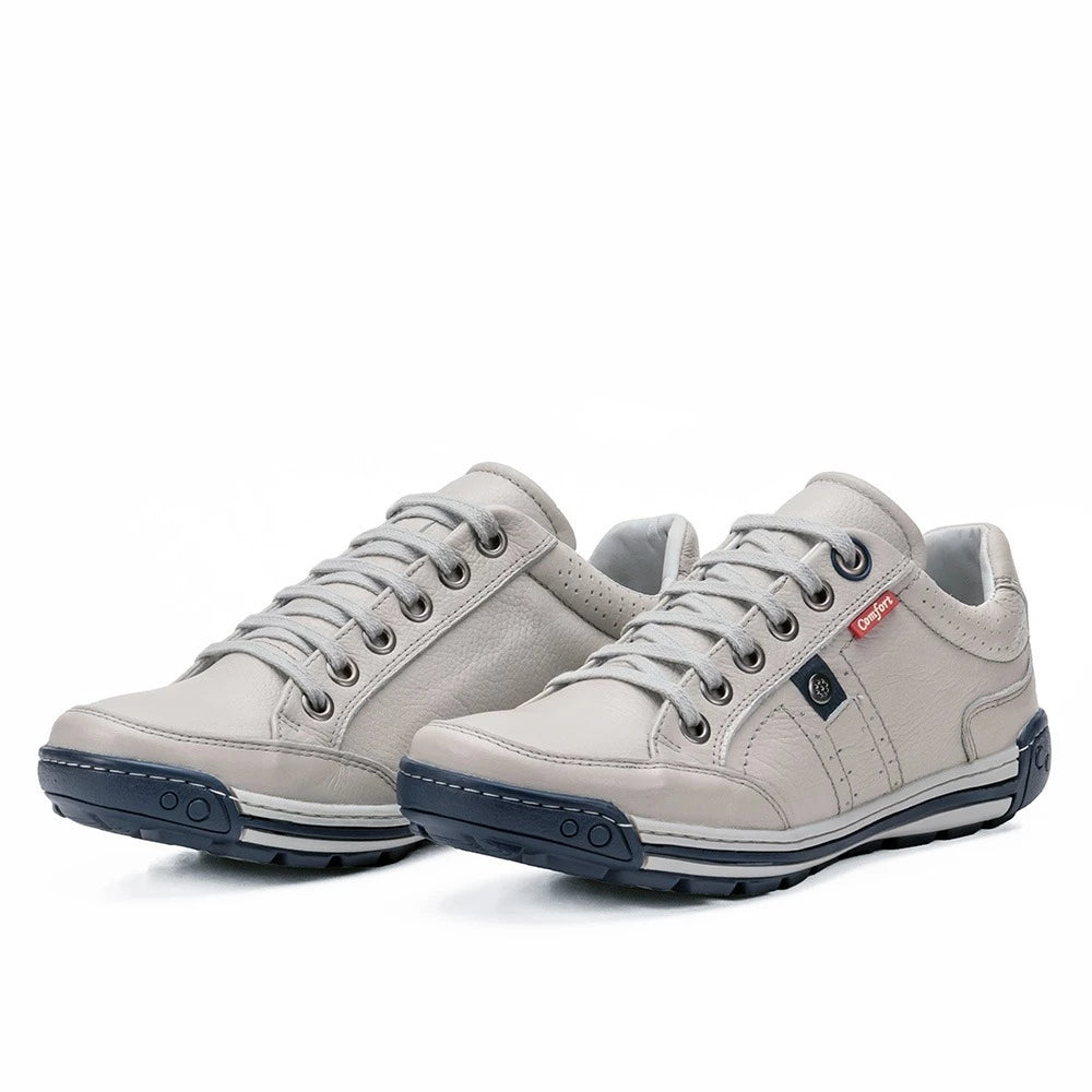 Sapatênis Masculino Casual em Couro Legítimo com Palmilha em Gel e Solado Antiderrapante