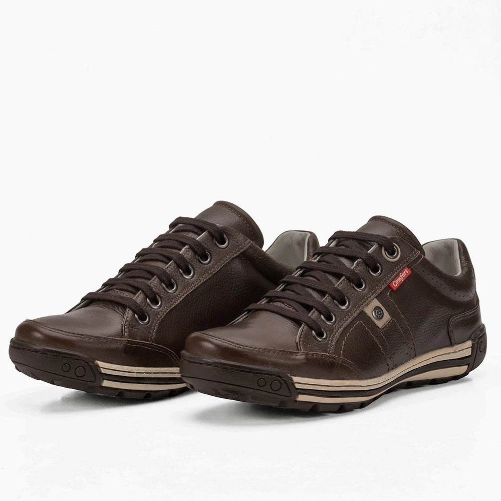 Sapatênis Masculino Casual em Couro Legítimo com Palmilha em Gel e Solado Antiderrapante