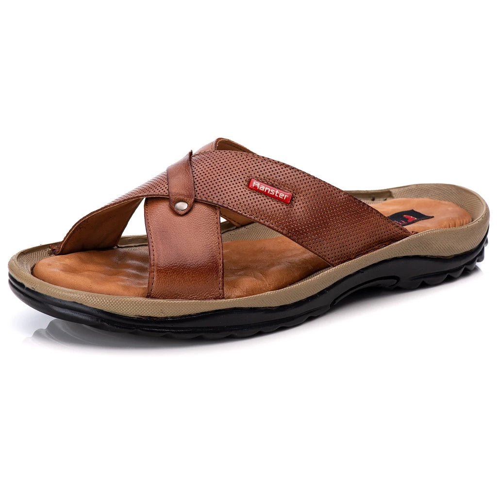 Chinelo Masculino Anti Stress Couro Legitimo Confortável Palmilha em Gel