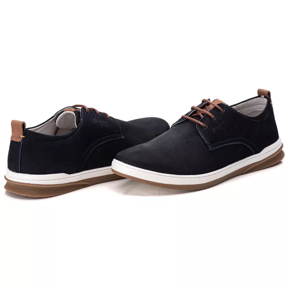 Sapatenis Oxford  Comfort 100% Couro  Palmilha Ultra Gel Azul
