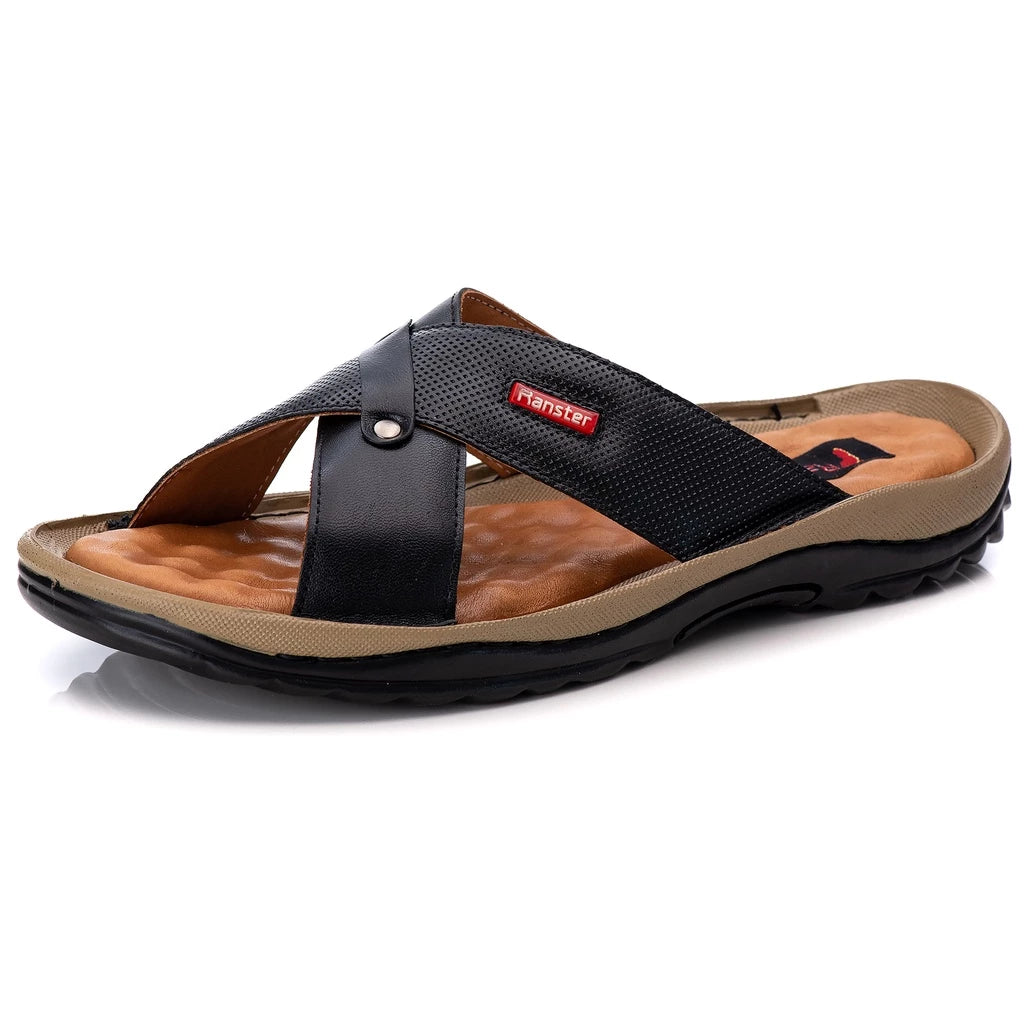 Chinelo Masculino Anti Stress Couro Legitimo Confortável Palmilha em Gel