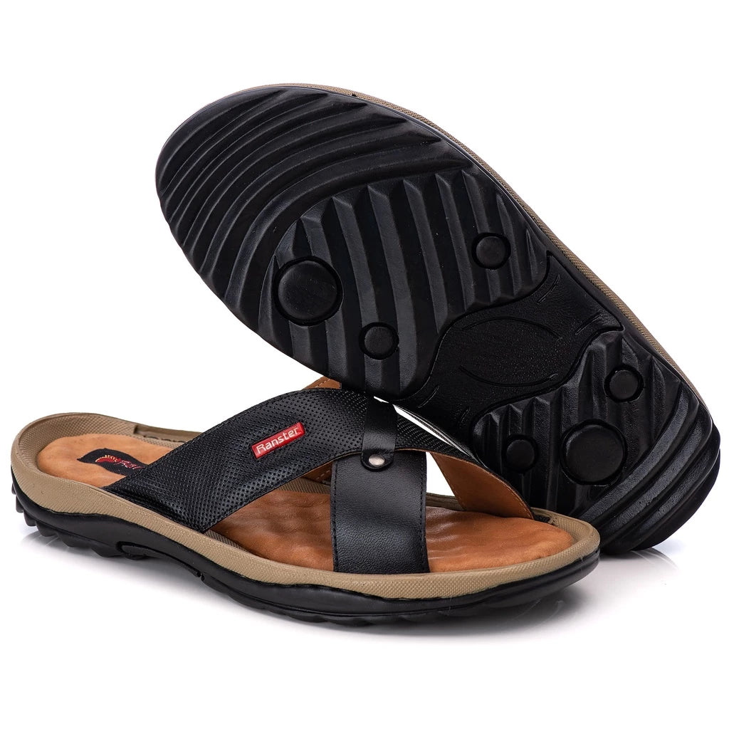 Chinelo Masculino Anti Stress Couro Legitimo Confortável Palmilha em Gel